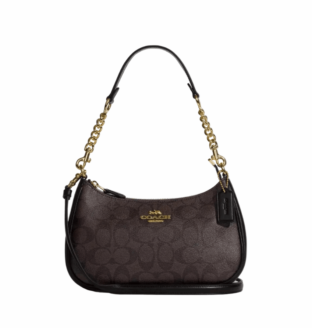 COACH Teri 2Way Shoulder Bag Signature Coated Canvas Black Brown