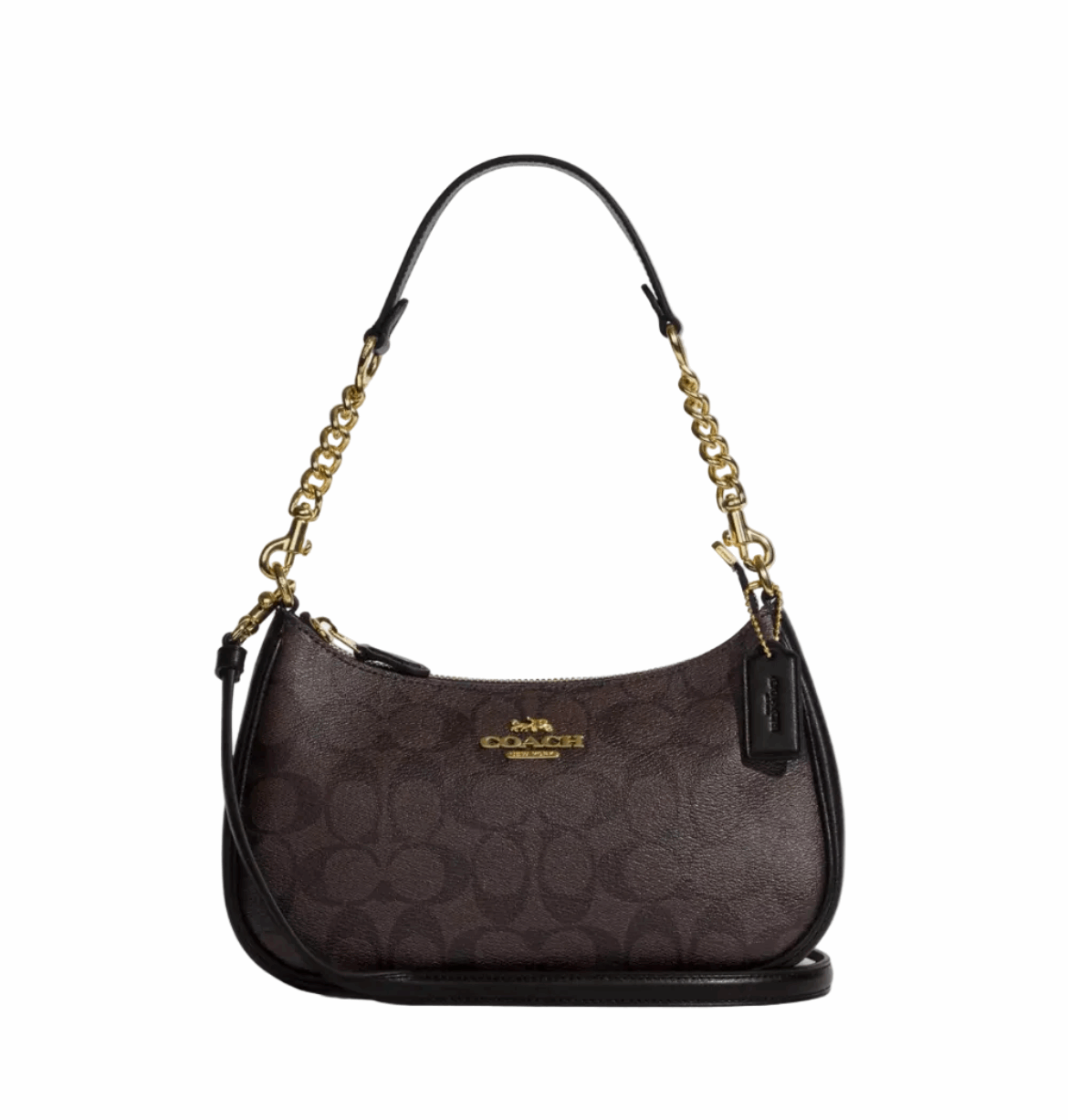 COACH Teri 2Way Shoulder Bag Signature Coated Canvas Black Brown