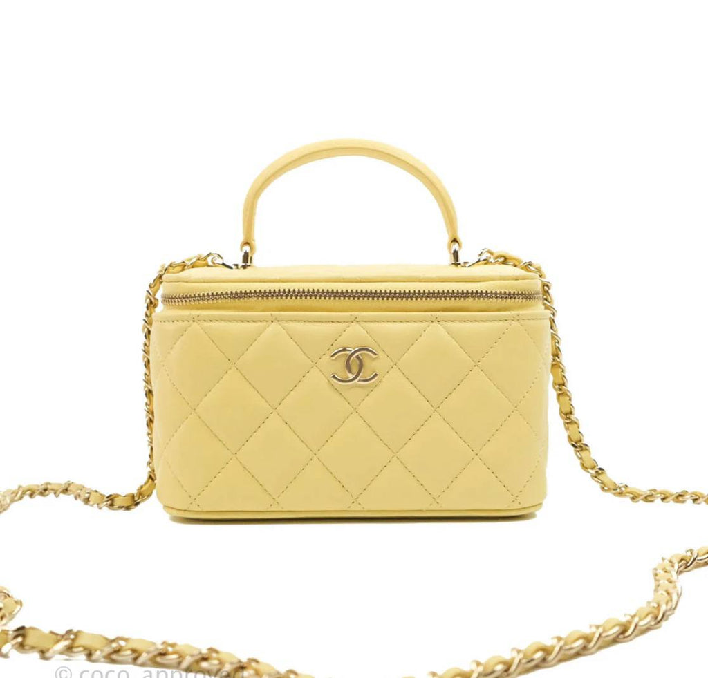 Chanel Quilted Lambskin Vanity Case with Chain - Light Yellow