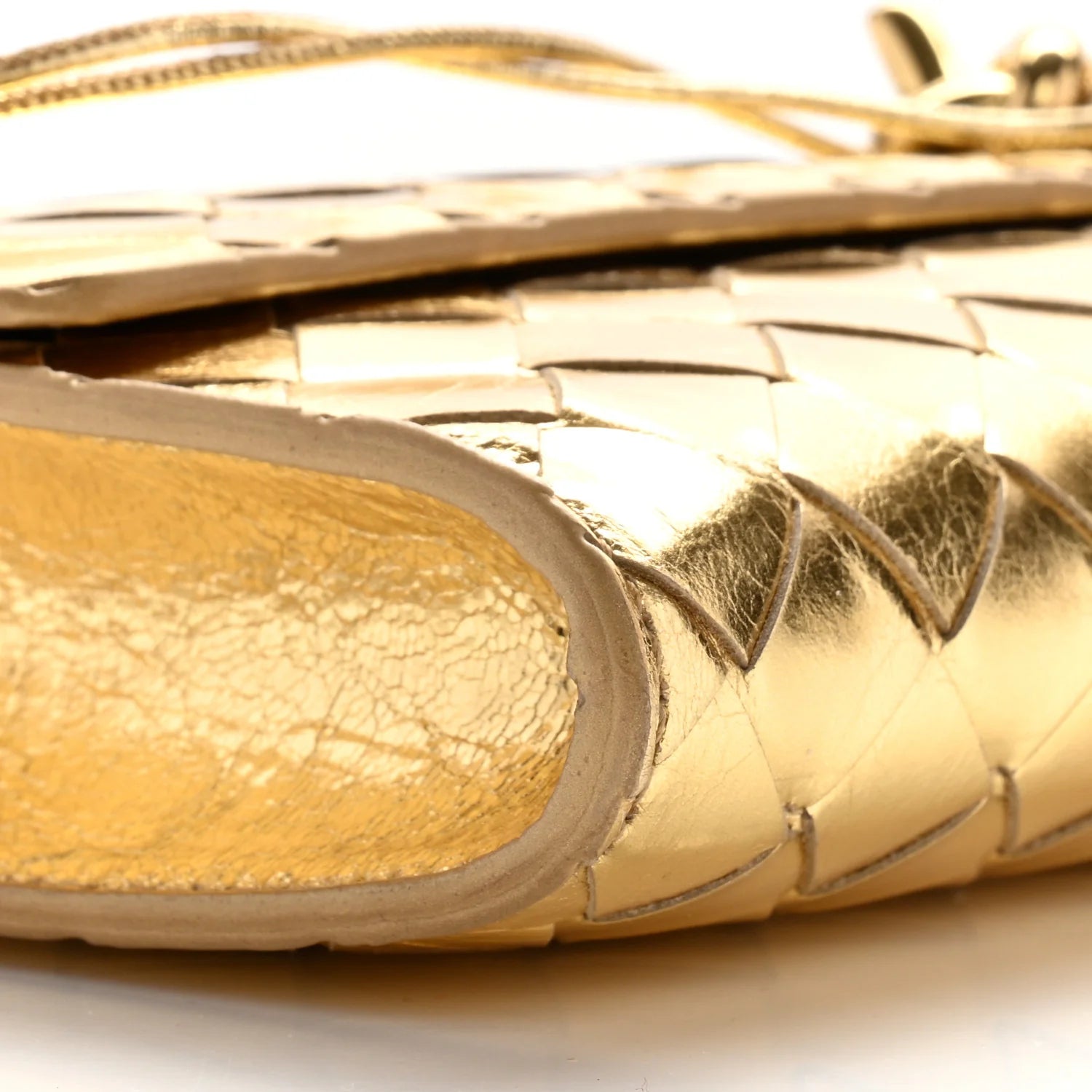 Bottega Veneta  Lambskin Intrecciato Long Andiamo Top Handle Clutch Gold