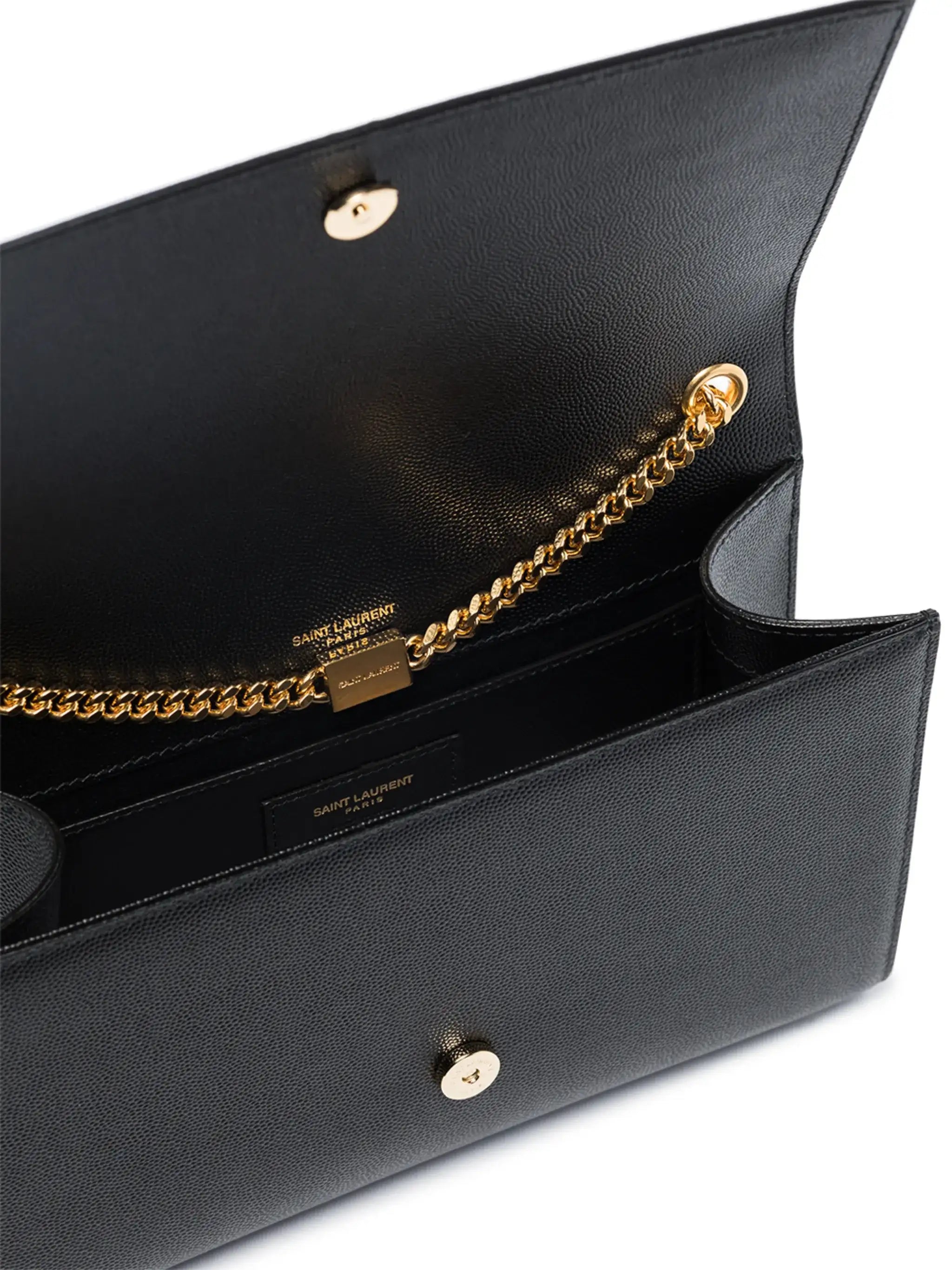 YSL SAINT LAURENT Kate Medium Grain de Poudre Shoulder Bag Black with Gold Logo