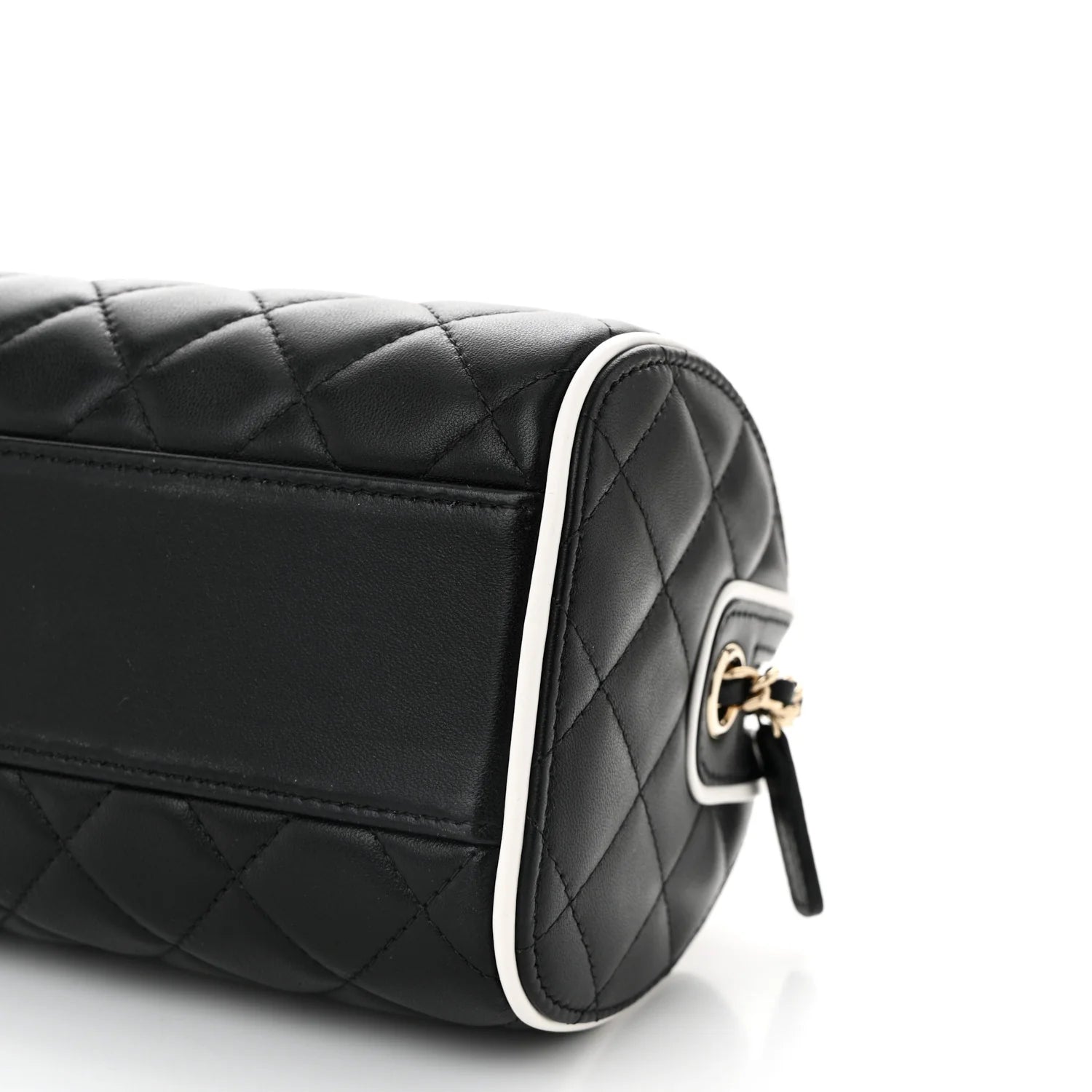 Chanel Lambskin Quilted Resin CC Mini Bowling Clutch With Chain Black White