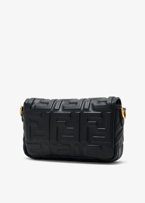 Baguette Mini Black nappa leather bag with FF motif