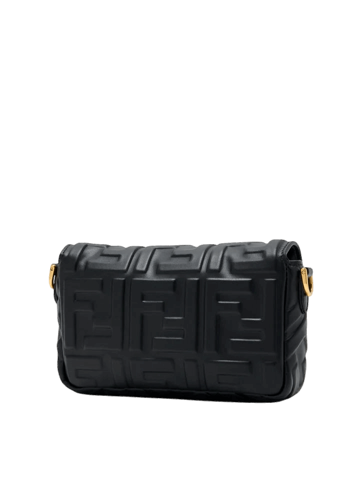 Baguette Mini Black nappa leather bag with FF motif