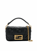Baguette Mini Black nappa leather bag with FF motif