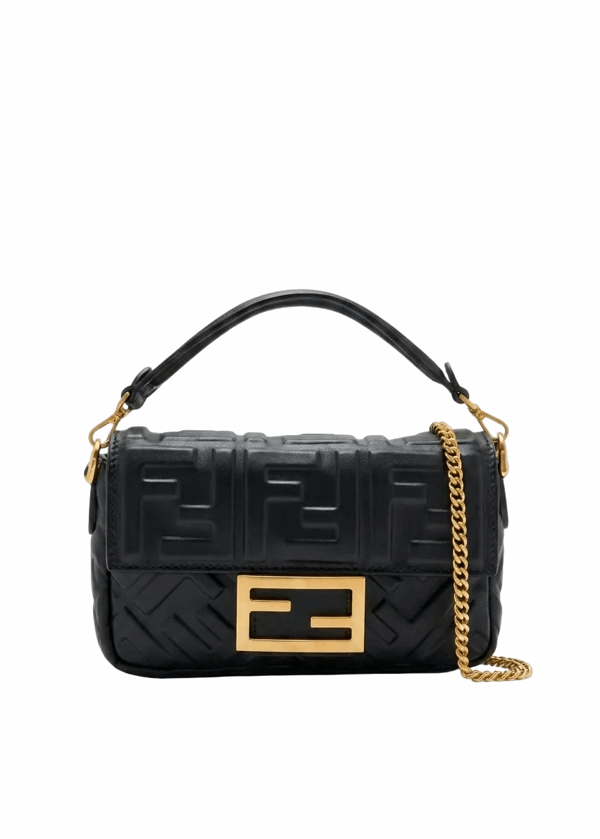 Baguette Mini Black nappa leather bag with FF motif