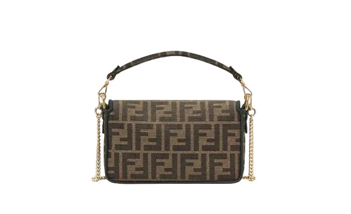 Baguette®Small Bag with Chain Brown jacquard bag with FF logo