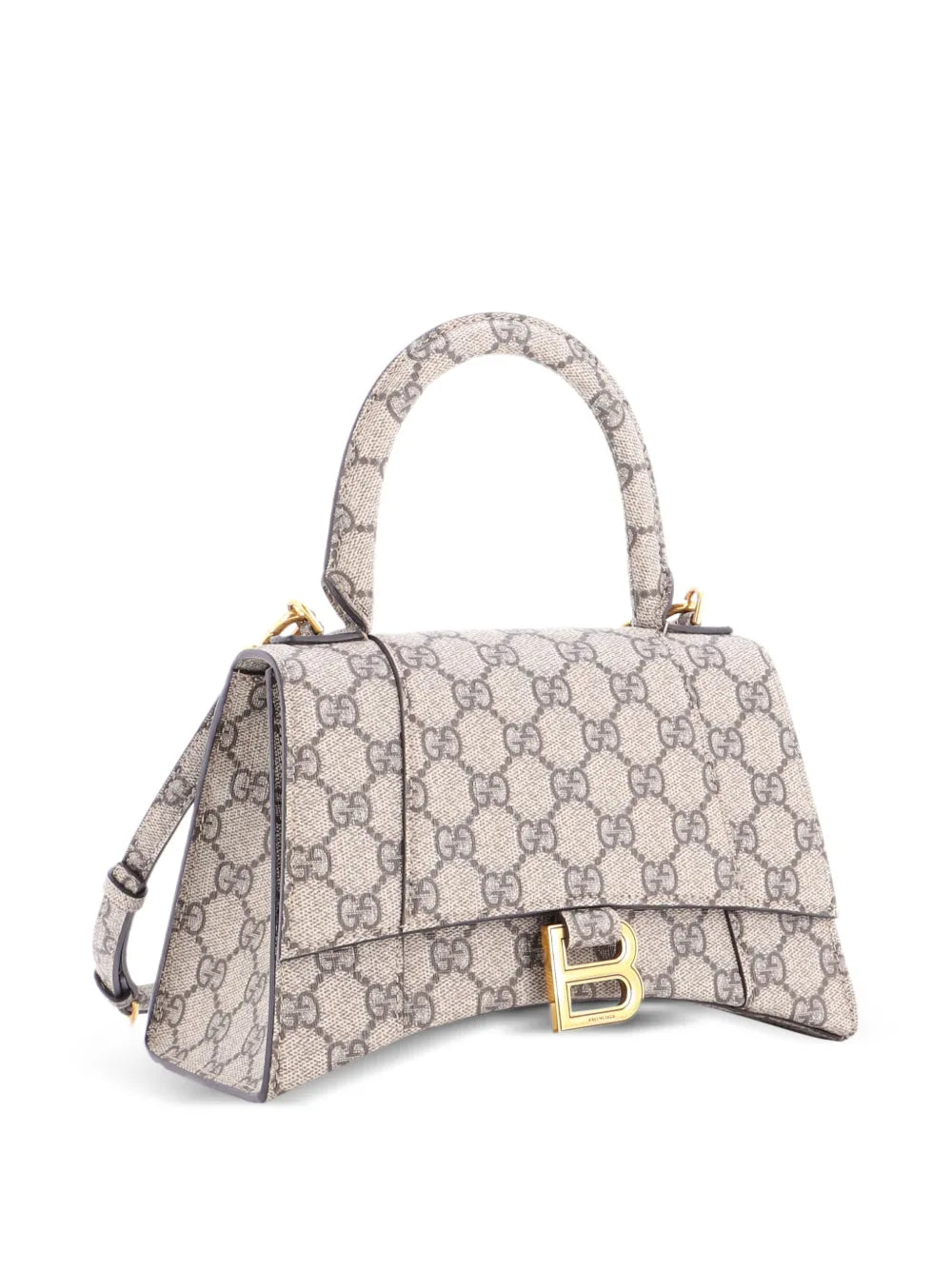 Balenciaga X GUCCI GG Supreme Monogram Small Hourglass Top Handle Bag Beige Ebony