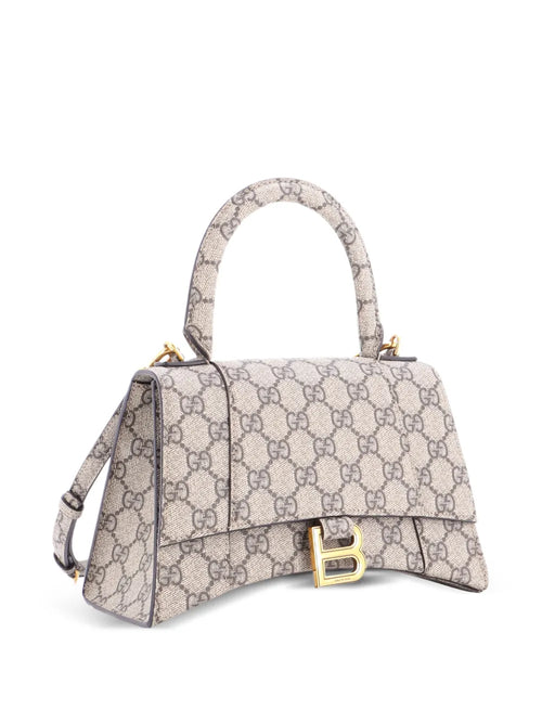 Balenciaga X GUCCI GG Supreme Monogram Small Hourglass Top Handle Bag Beige Ebony