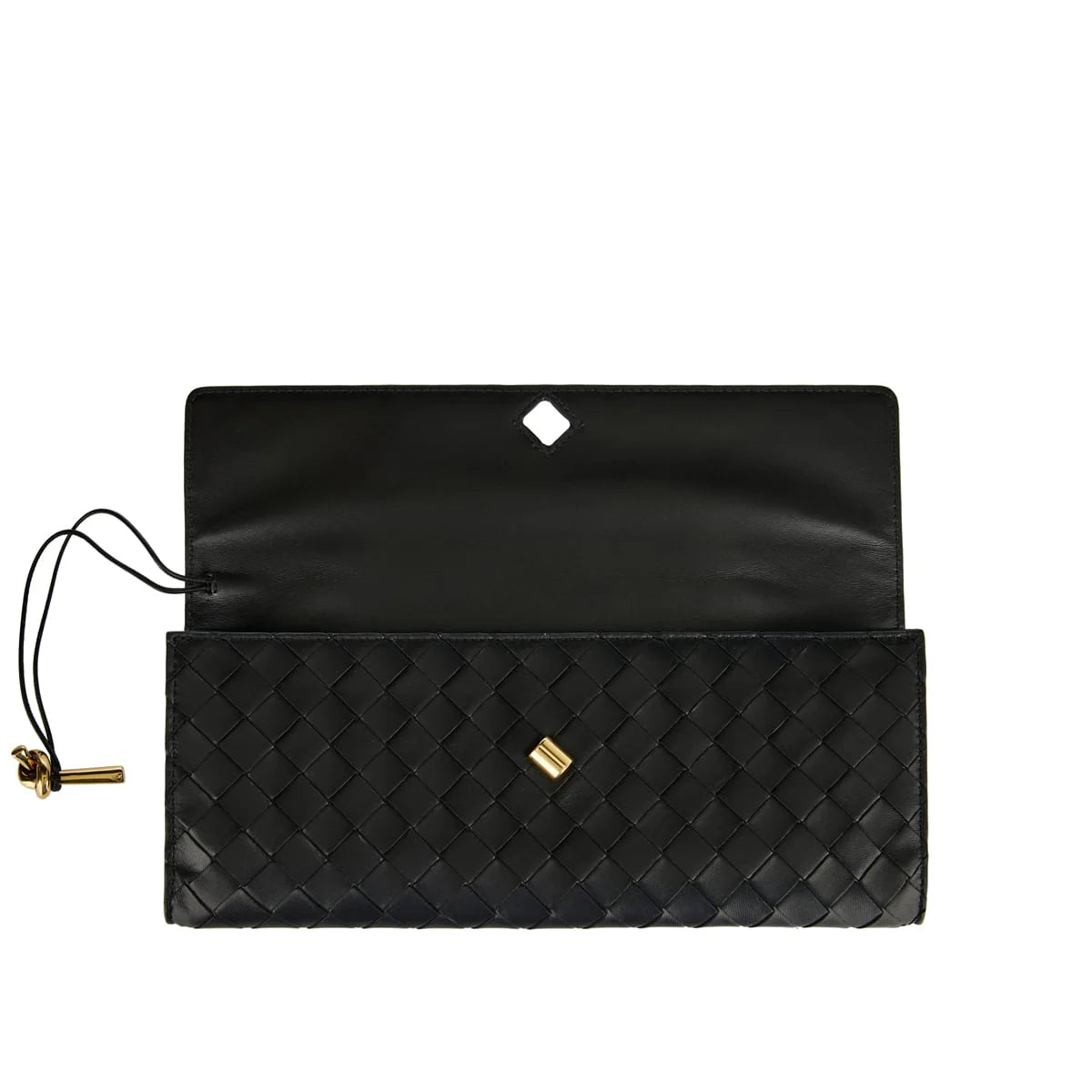 Bottega Veneta  Lambskin Intrecciato Long Andiamo Top Handle Clutch Gold