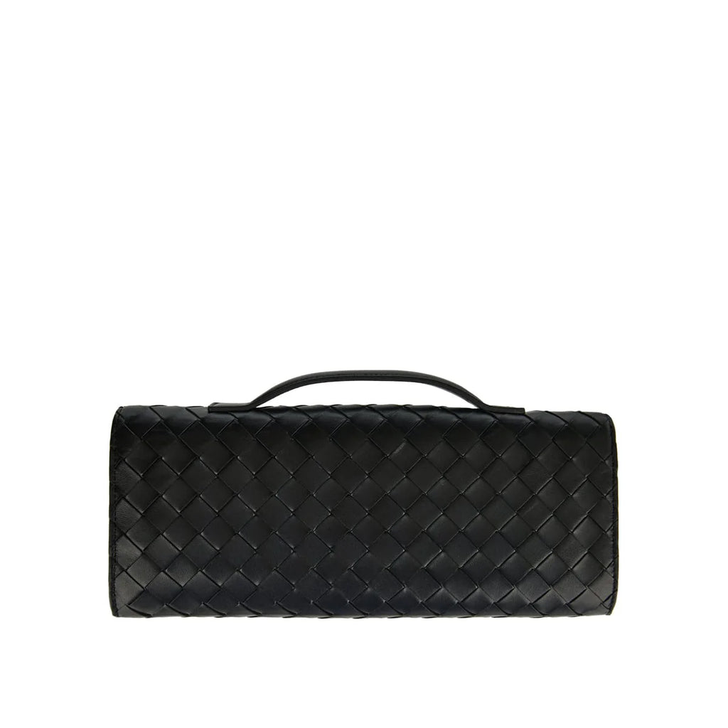 Bottega Veneta  Lambskin Intrecciato Long Andiamo Top Handle Clutch Gold