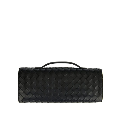 Bottega Veneta  Lambskin Intrecciato Long Andiamo Top Handle Clutch Gold