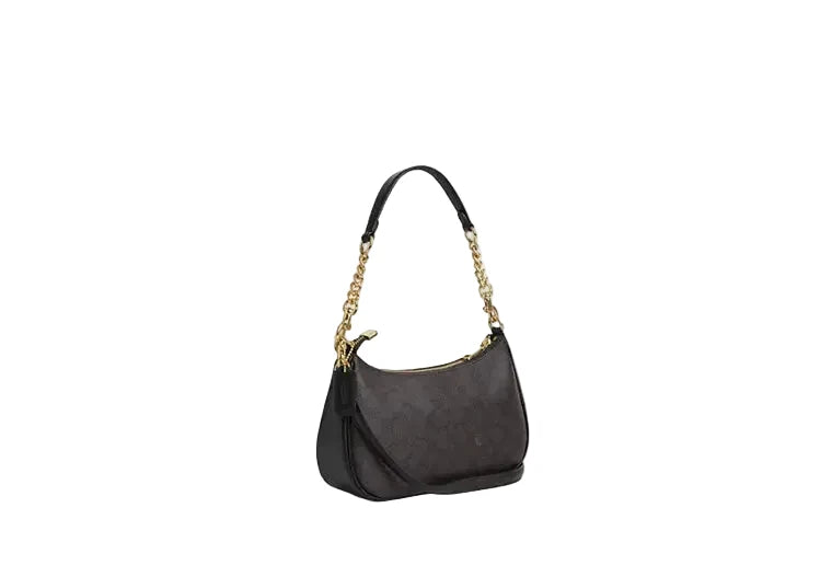 COACH Teri 2Way Shoulder Bag Signature Coated Canvas Black Brown