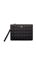 Christian Dior Cannage Quilted Patent Leather Pouch - Black with Gold Hardware