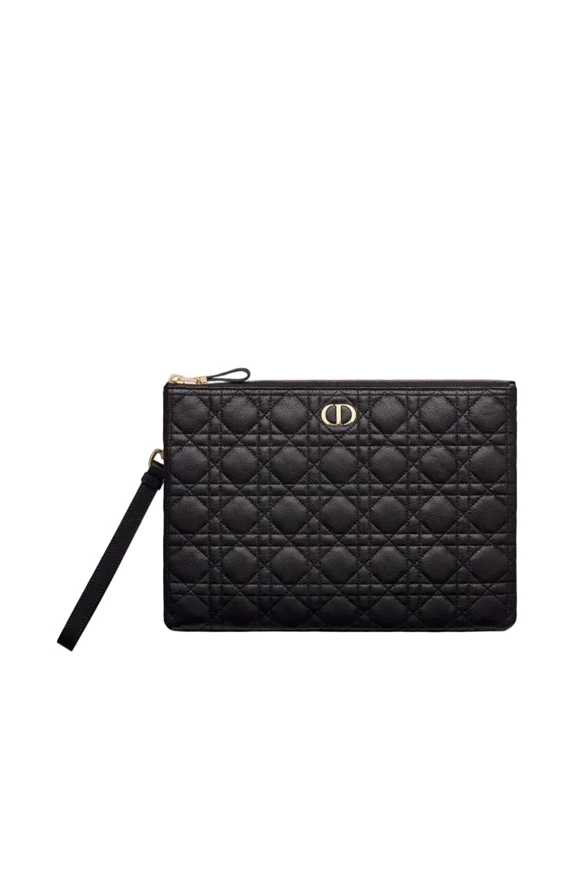 Christian Dior Cannage Quilted Patent Leather Pouch - Black with Gold Hardware