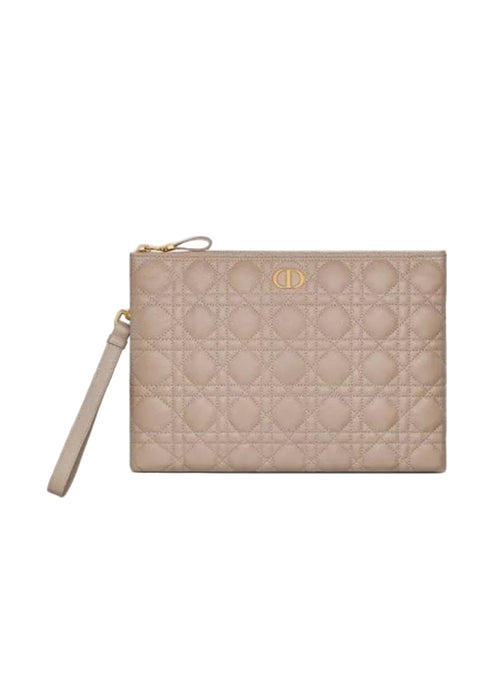 Christian Dior Cannage Quilted Patent Leather Pouch - Black with Gold Hardware