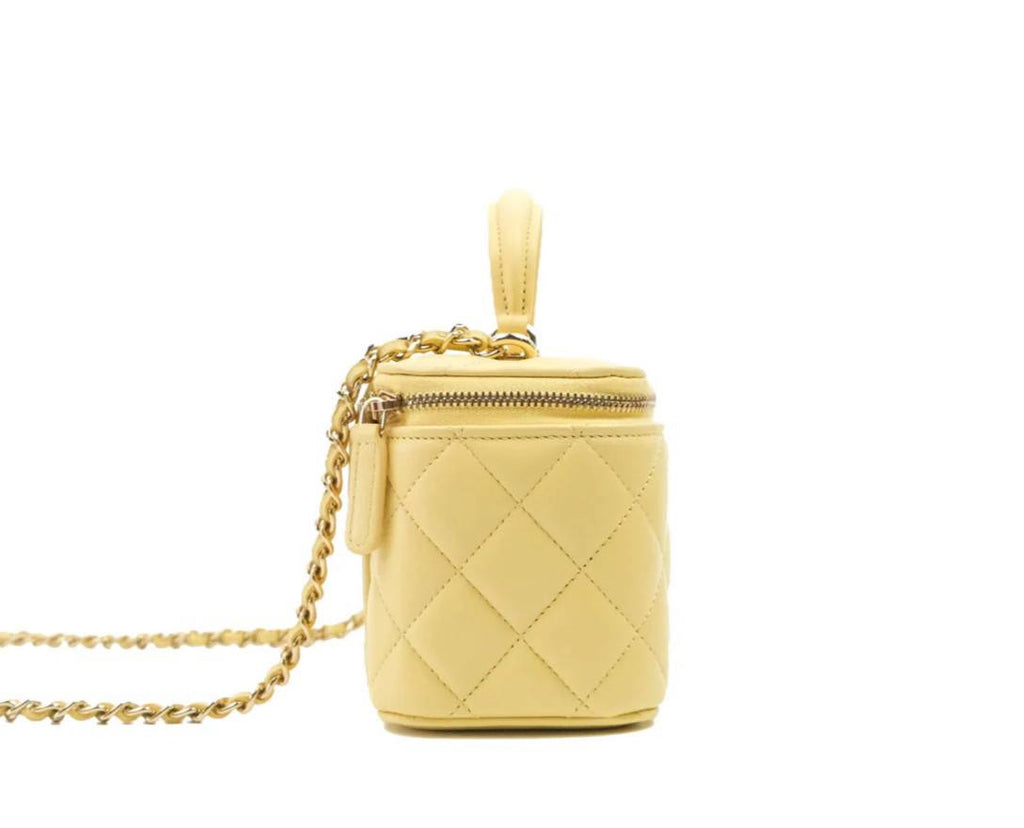 Chanel Quilted Lambskin Vanity Case with Chain - Light Yellow