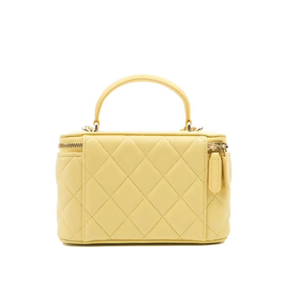 Chanel Quilted Lambskin Vanity Case with Chain - Light Yellow