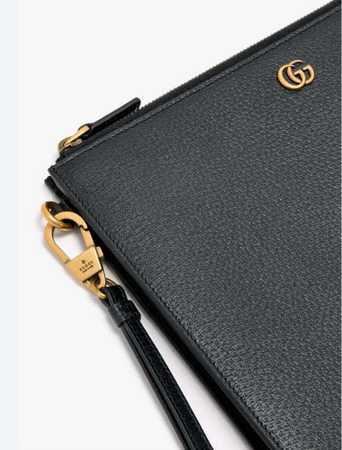 Gucci GG Marmont Grained Leather Pouch with Wristlet – Nero Black
