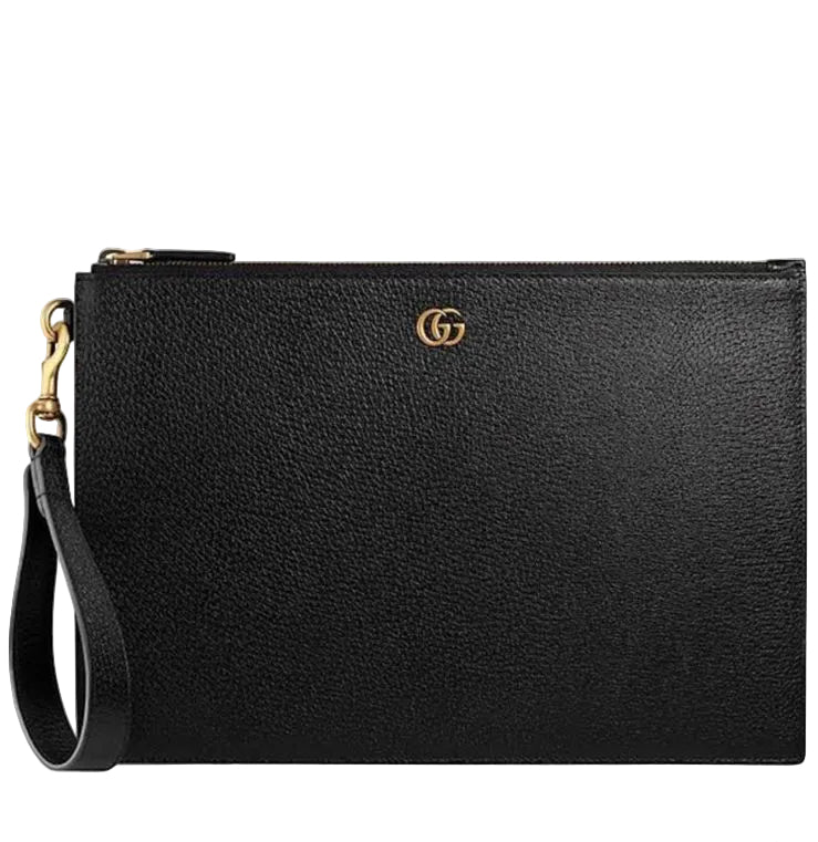 Gucci GG Marmont Grained Leather Pouch with Wristlet – Nero Black