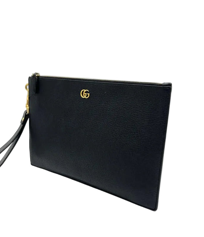 Gucci GG Marmont Grained Leather Pouch with Wristlet – Nero Black