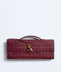 Bottega Veneta  Lambskin Intrecciato Long Andiamo Top Handle Clutch Gold