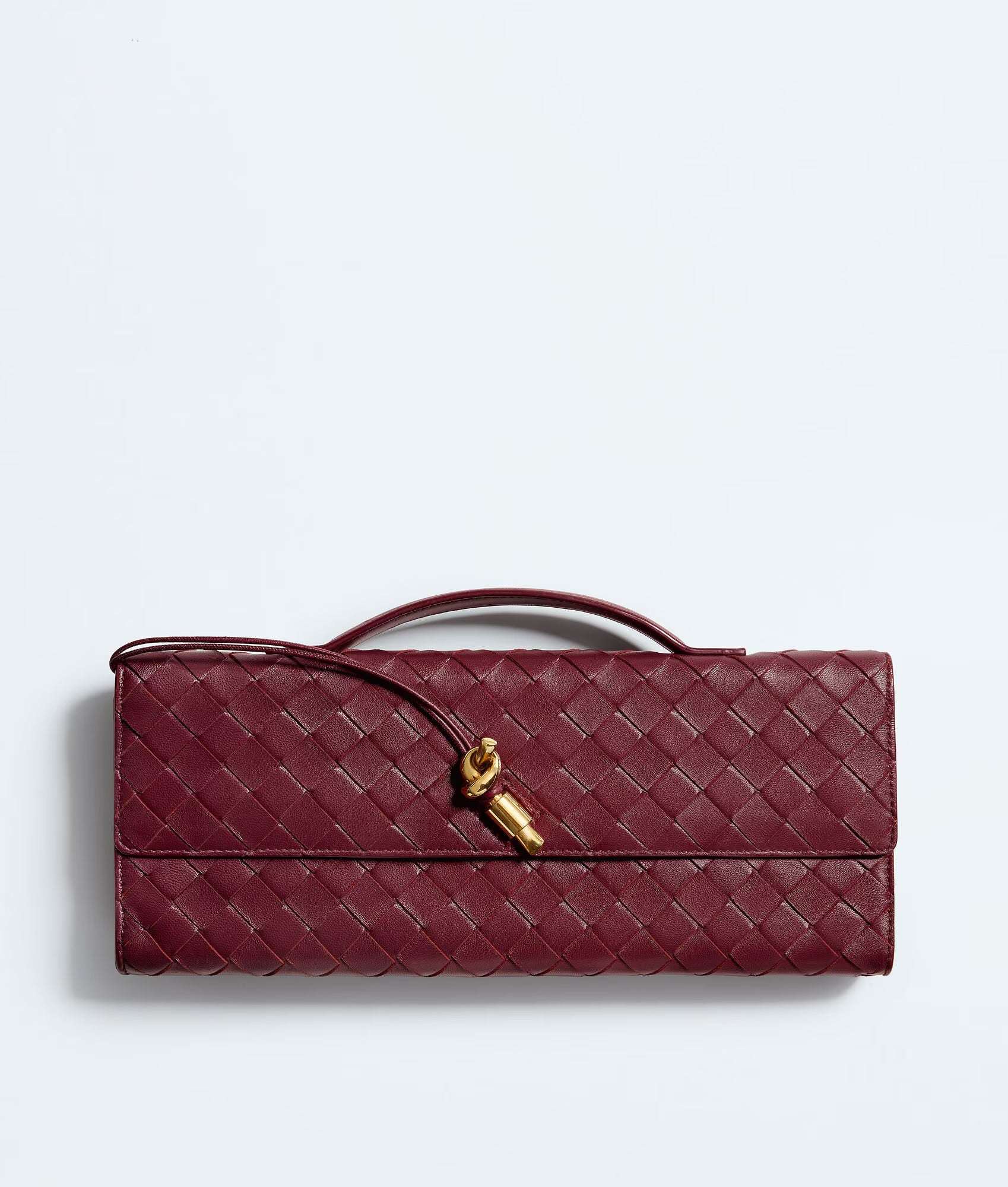 Bottega Veneta  Lambskin Intrecciato Long Andiamo Top Handle Clutch Gold