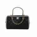 Chanel Lambskin Quilted Resin CC Mini Bowling Clutch With Chain Black White
