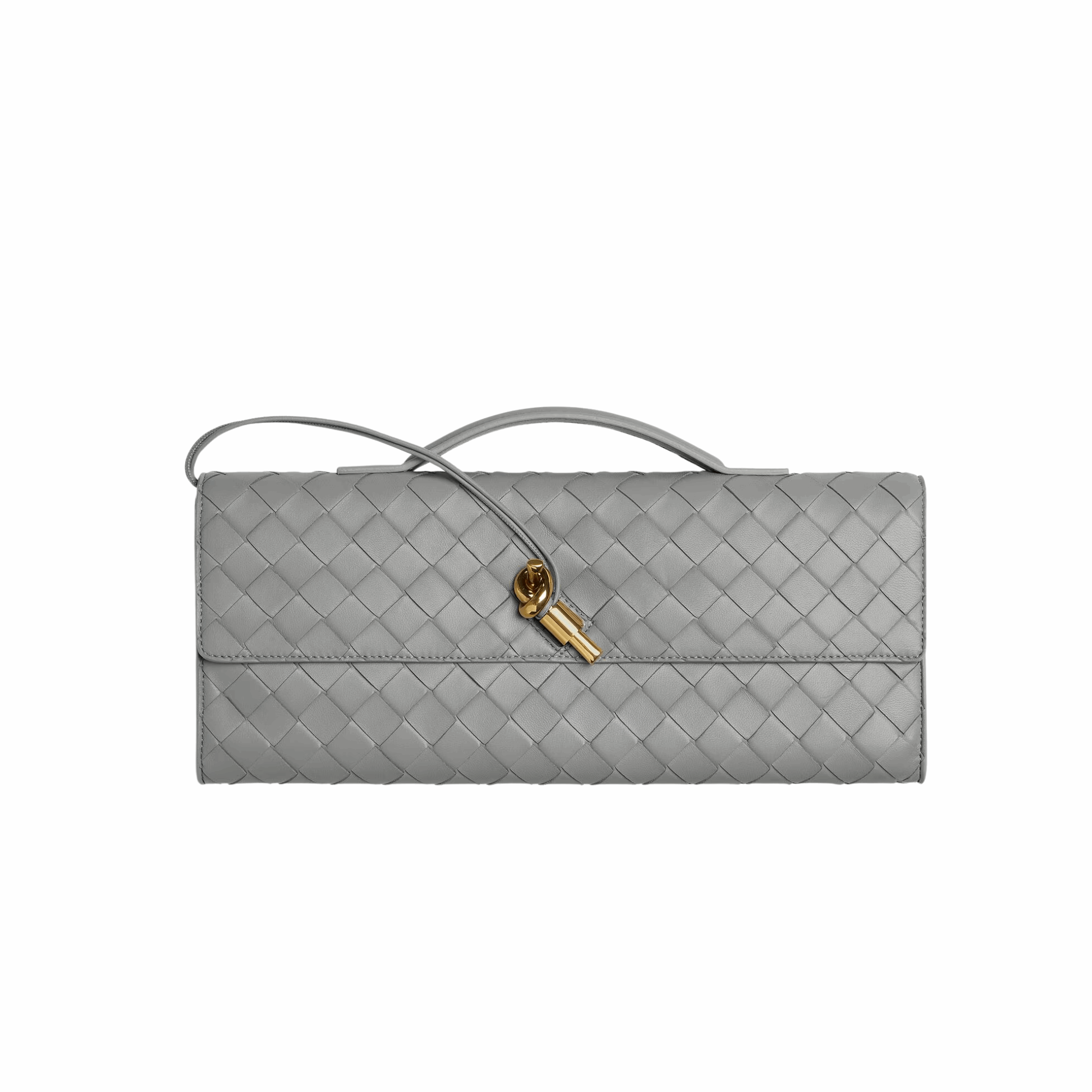 Bottega Veneta  Lambskin Intrecciato Long Andiamo Top Handle Clutch Gold