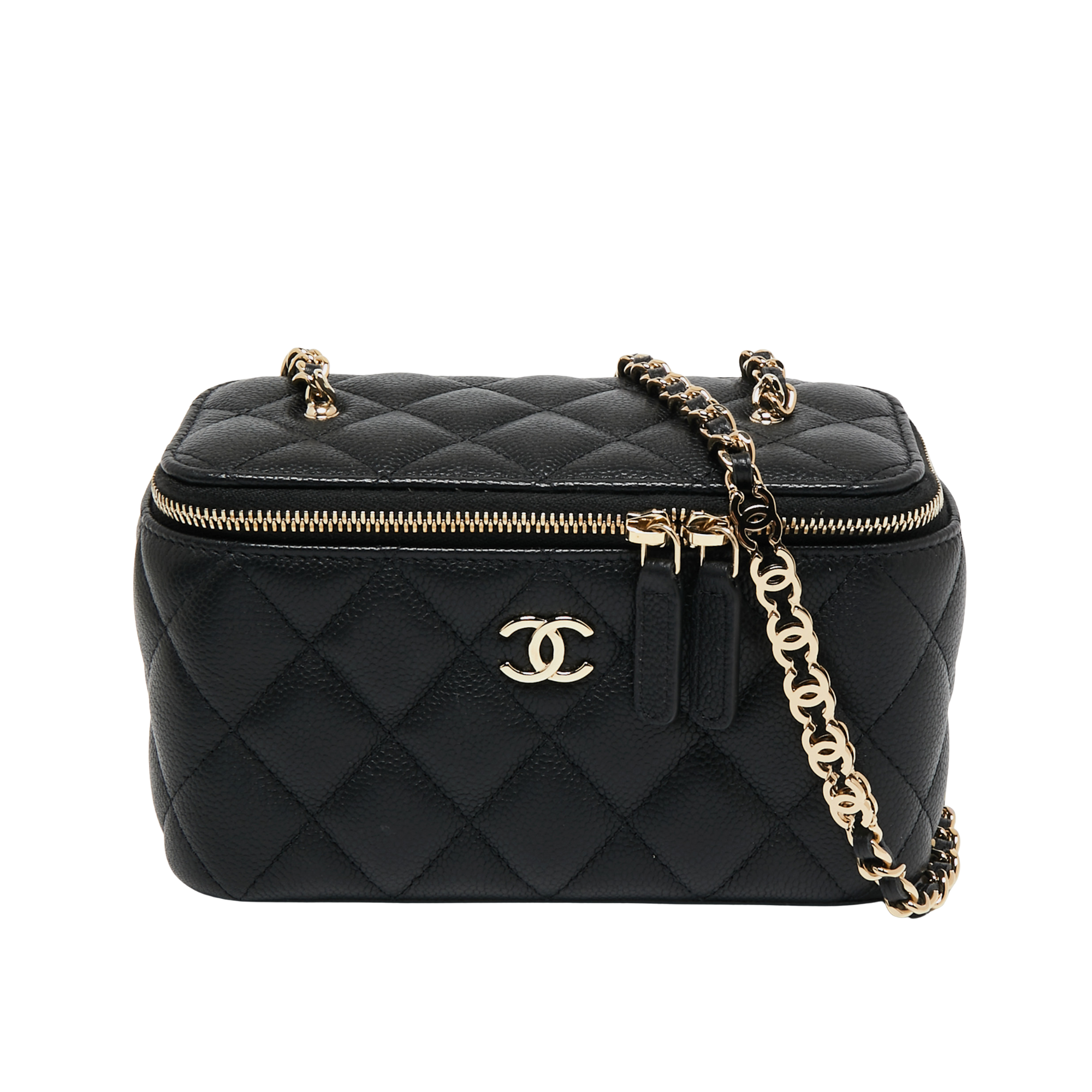 Chanel Lambskin Quilted Sweetheart Vanity Case Black