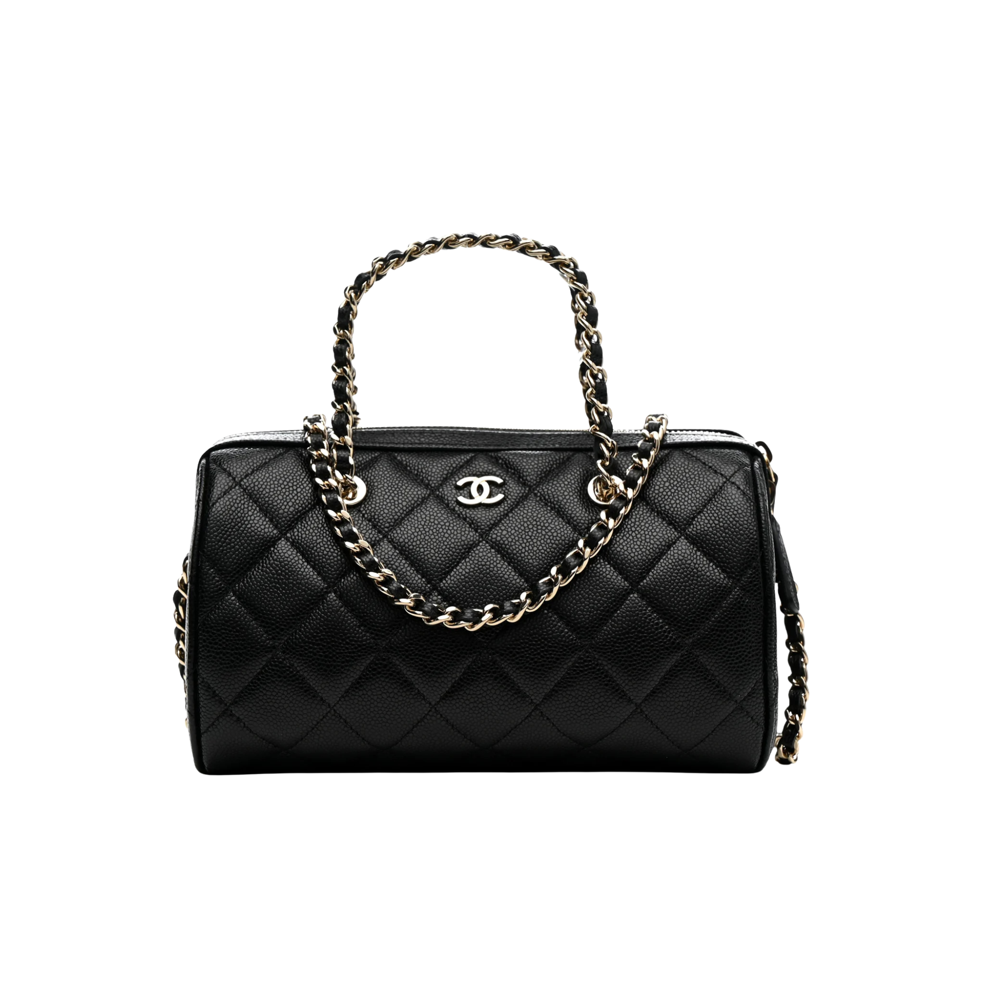 Chanel Caviar Quilted Barrel Clutch With Chain Black