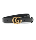 Gucci GG Marmont Thin Belt Black Calfskin Leather Gold Double G Buckle 75/30