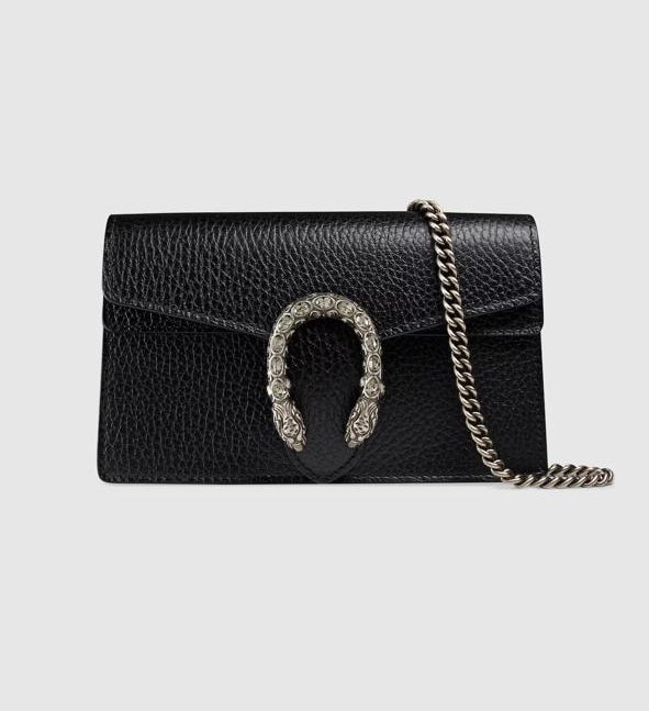 Gucci Dionysus mini bag on a white background with Gucci logo at the top.