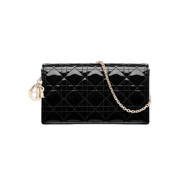 Christian Dior Lady Dior Pouch in Black Cannage Patent Leather with Gold-Tone Hardware