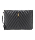 Saint Laurent Cassandre Matelassé Pouch in Black Grain de Poudre Leather with Gold Hardware