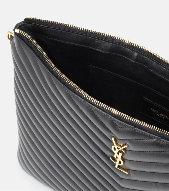 Saint Laurent Cassandre Matelassé Pouch in Black Grain de Poudre Leather with Gold Hardware