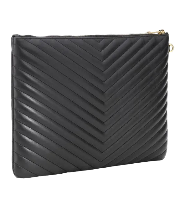 Saint Laurent Cassandre Matelassé Pouch in Black Grain de Poudre Leather with Gold Hardware
