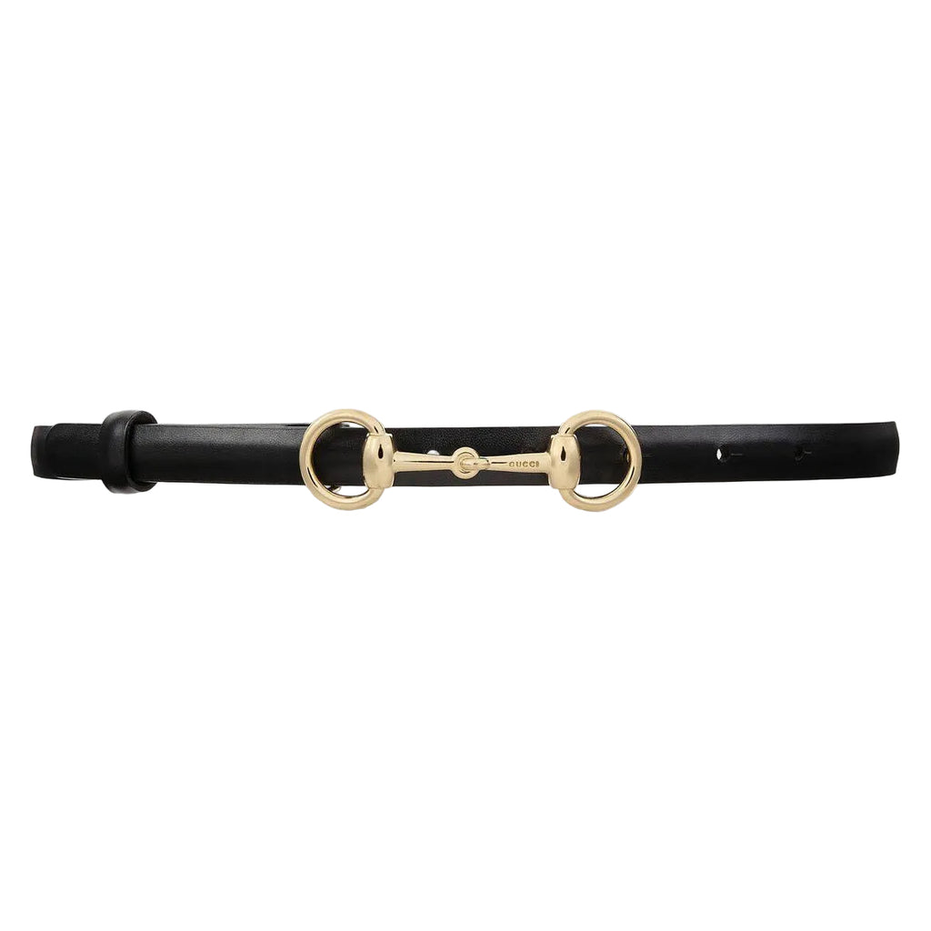 Gucci Horsebit Slim Leather Belt – Black with Gold-Tone Hardware