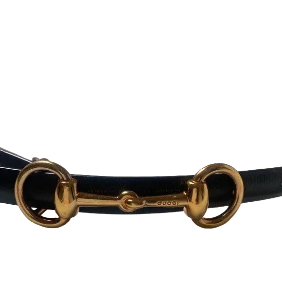 Gucci Horsebit Slim Leather Belt – Black with Gold-Tone Hardware