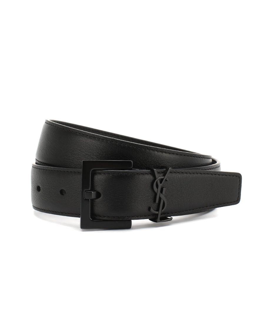 Saint Laurent Monogram Leather Belt – Black with Matte Black YSL Hardware