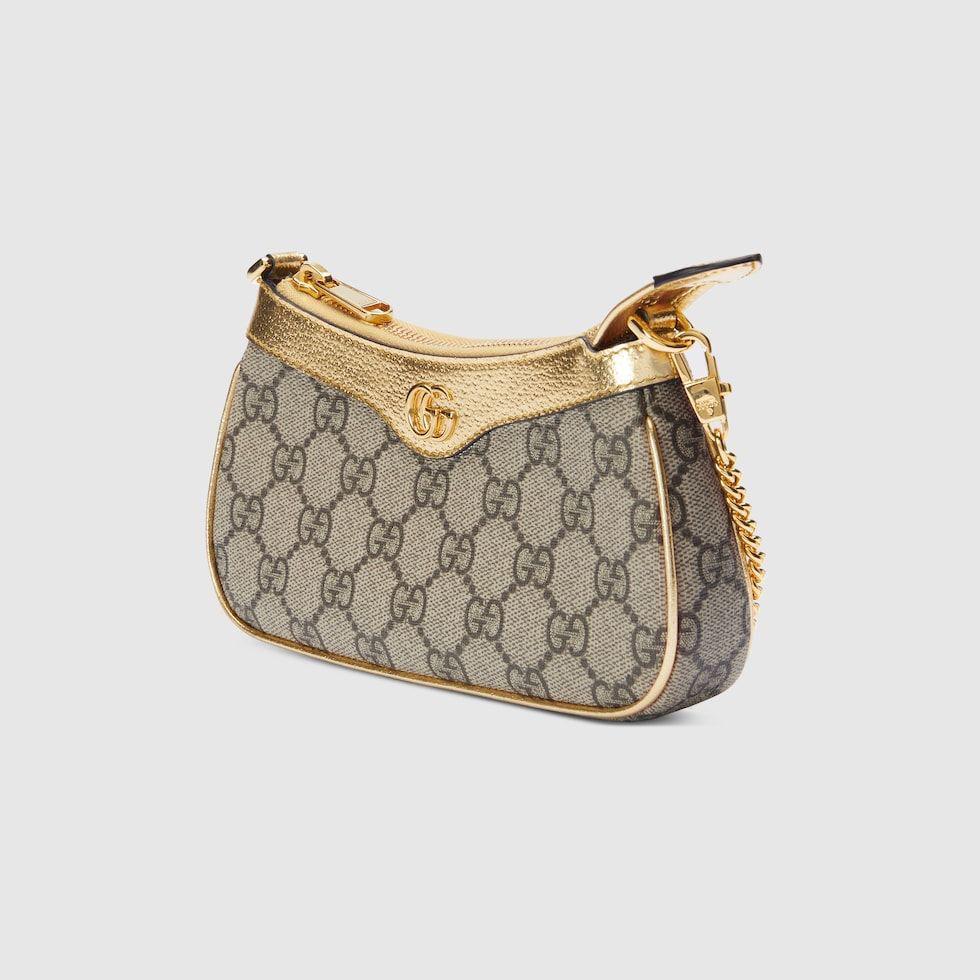 Gucci Ophidia GG Mini Bag – Beige/White GG Supreme Canvas with Gold-Tone Chain