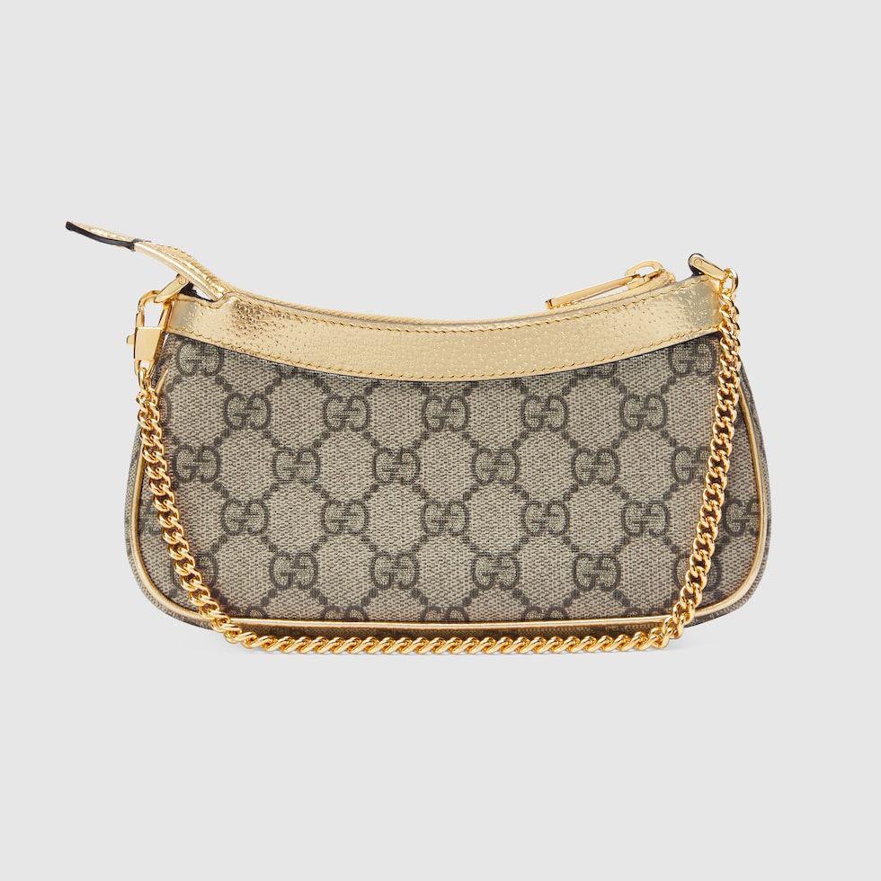 Gucci Ophidia GG Mini Bag – Beige/White GG Supreme Canvas with Gold-Tone Chain
