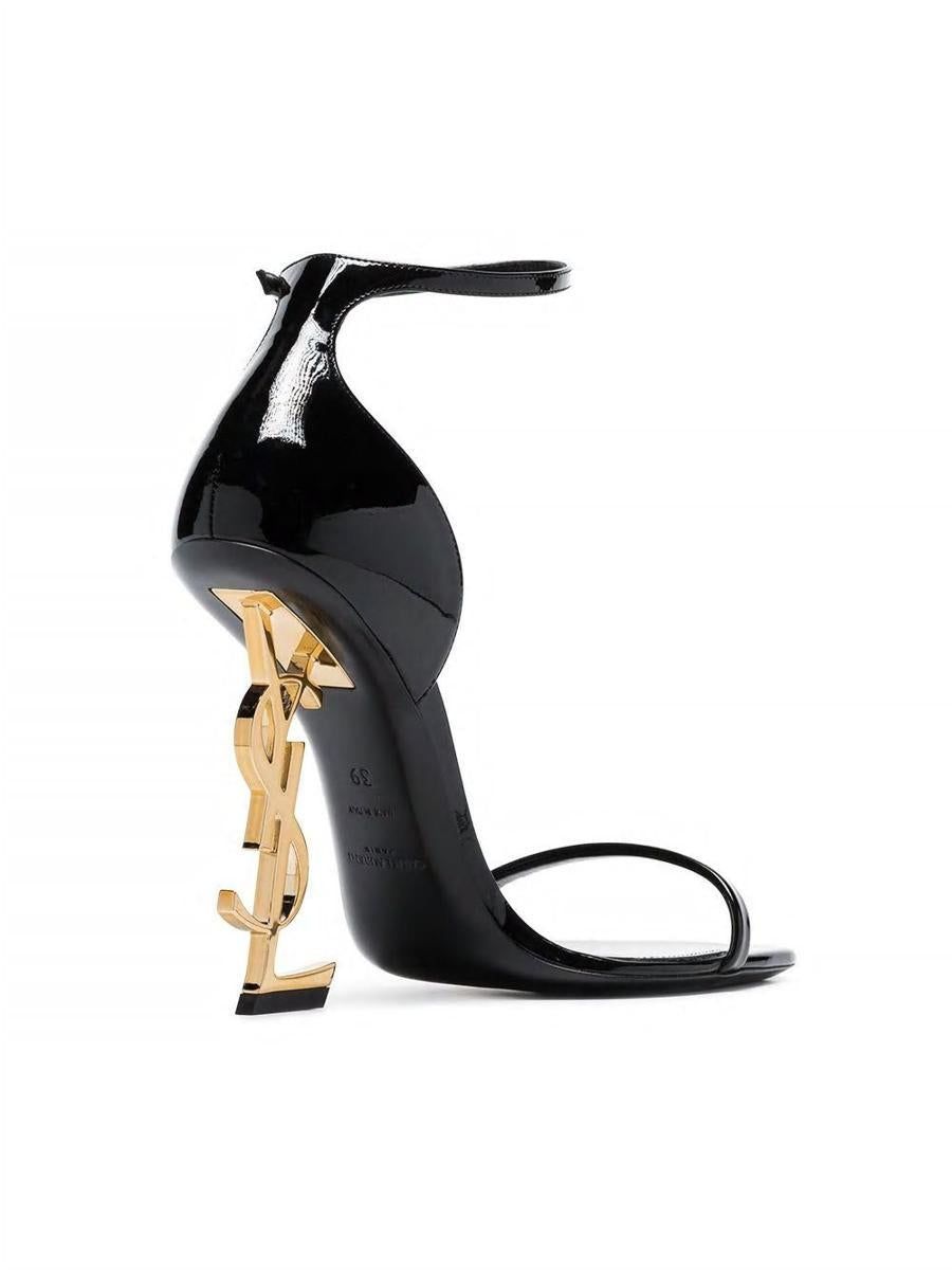 Saint Laurent Opyum 110 Sandal in Patent Leather with Gold YSL Heel