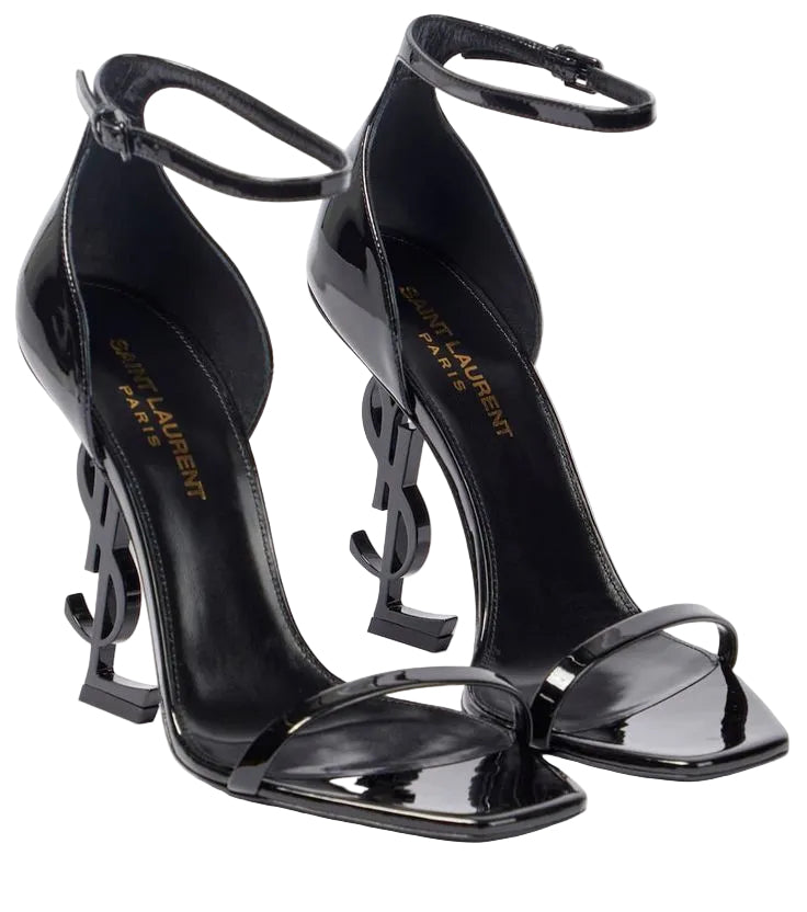 Saint Laurent Opyum 110 Sandal in Patent Leather with Black YSL Heel