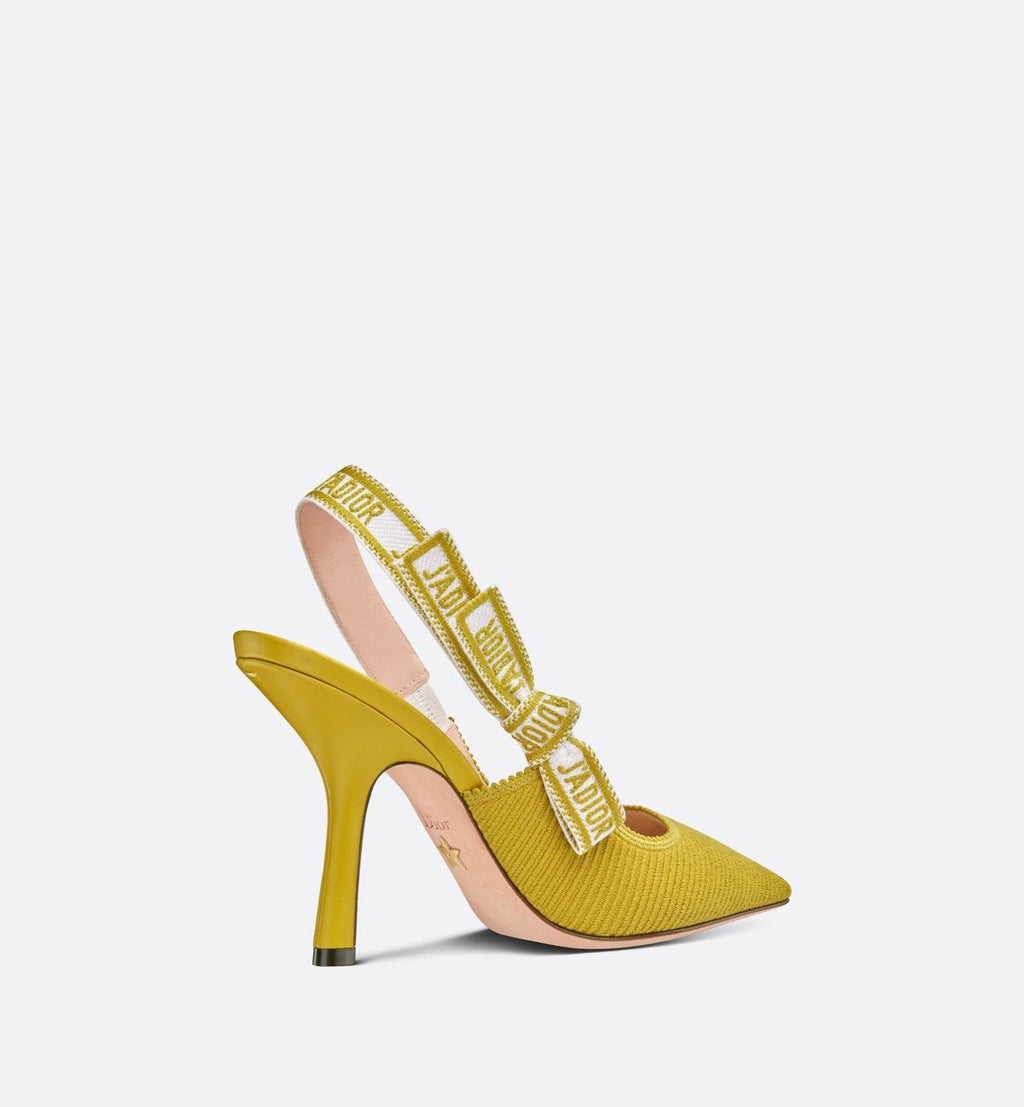 Christian Dior J'Adior slingback pumps in a yellow technical fabric with the signature embroidered ribbon strap.