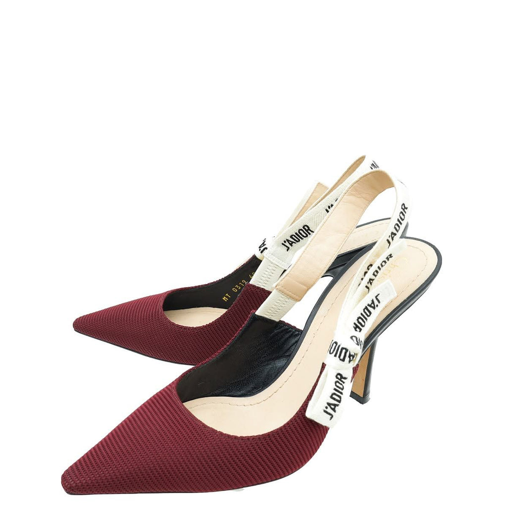 Christian Dior J'Adior Slingback Pump – Burgundy Technical Fabric with Embroidered Ribbon