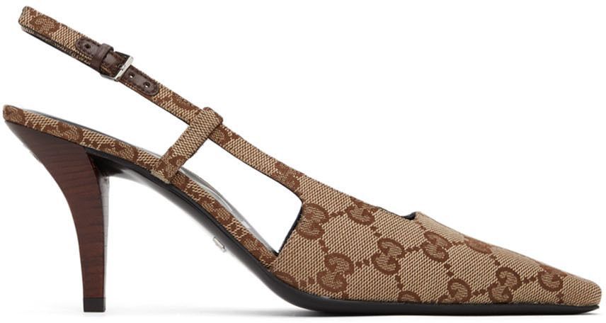 Gucci GG Canvas Slingback Pumps – Beige and Ebony GG Supreme with Leather Trim