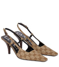 Gucci GG Canvas Slingback Pumps – Beige and Ebony GG Supreme with Leather Trim