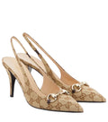 Gucci GG Crystal-Embellished Canvas Pumps – Beige GG Supreme with Horsebit Detail
