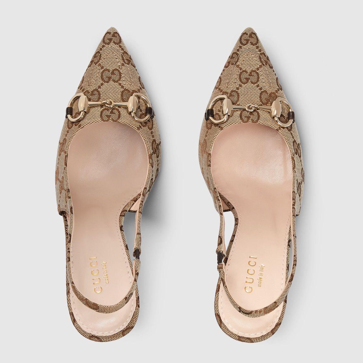 Gucci GG Crystal-Embellished Canvas Pumps – Beige GG Supreme with Horsebit Detail